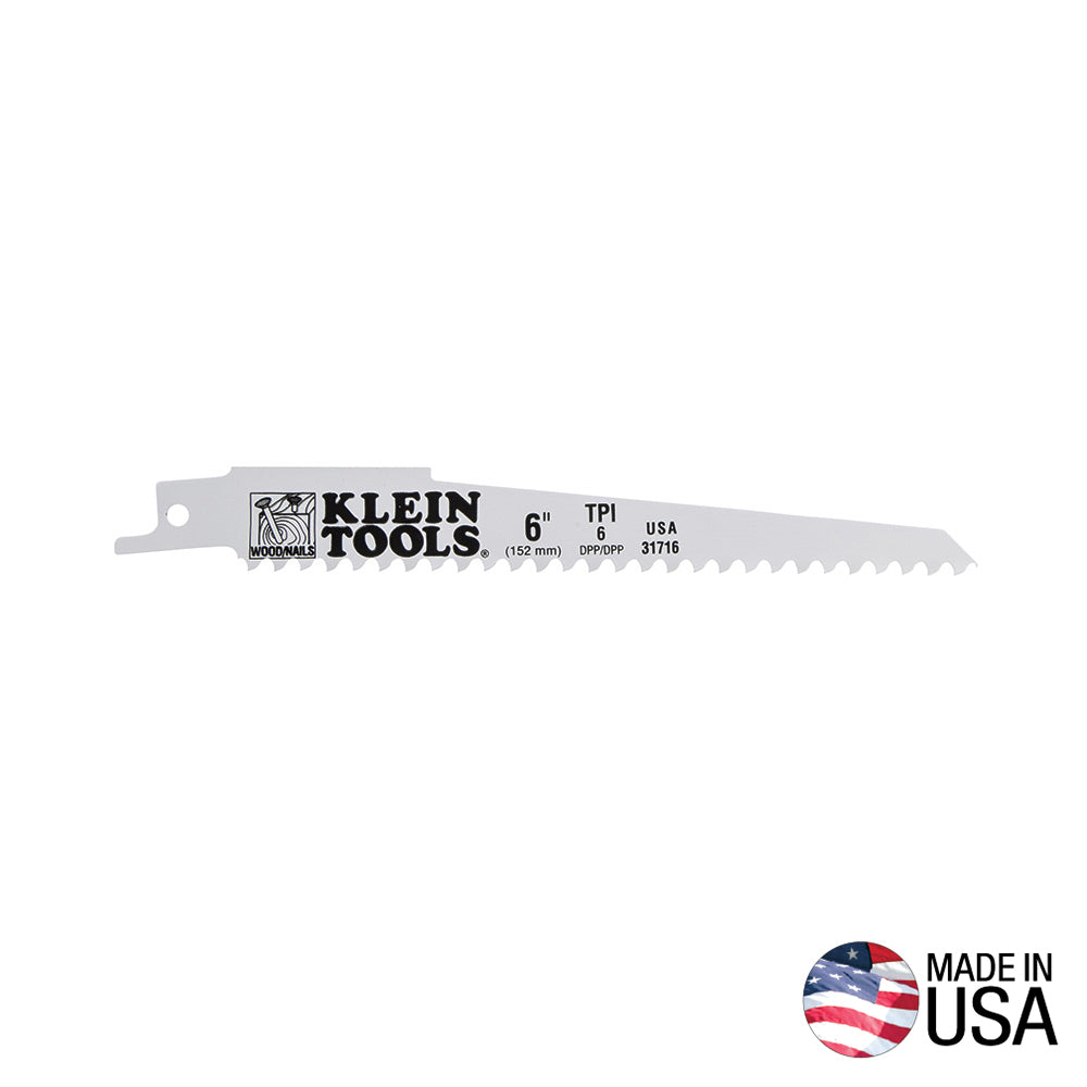 Klein Tools Reciprocating Saw Blades, 6 TPI, 6-Inch, 5-Pack