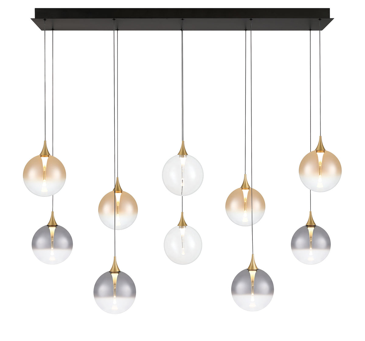 Eurofase Iissa 47" 10-Light LED Chandelier, Gold with Mixed Glass, front view