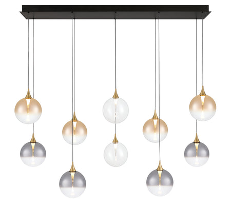 Eurofase Iissa 47" 10-Light LED Chandelier, Gold with Mixed Glass, front view