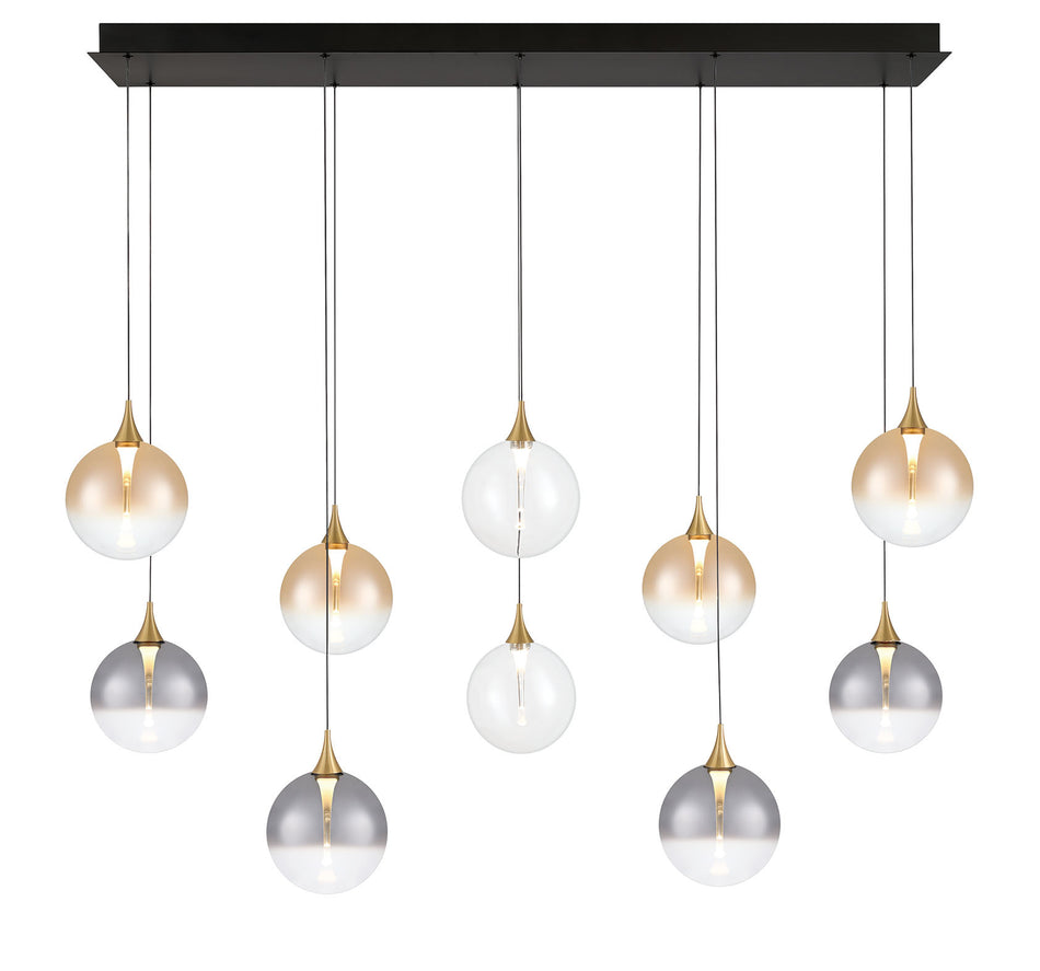 Eurofase Iissa 47" 10-Light LED Chandelier, Gold with Mixed Glass, front view