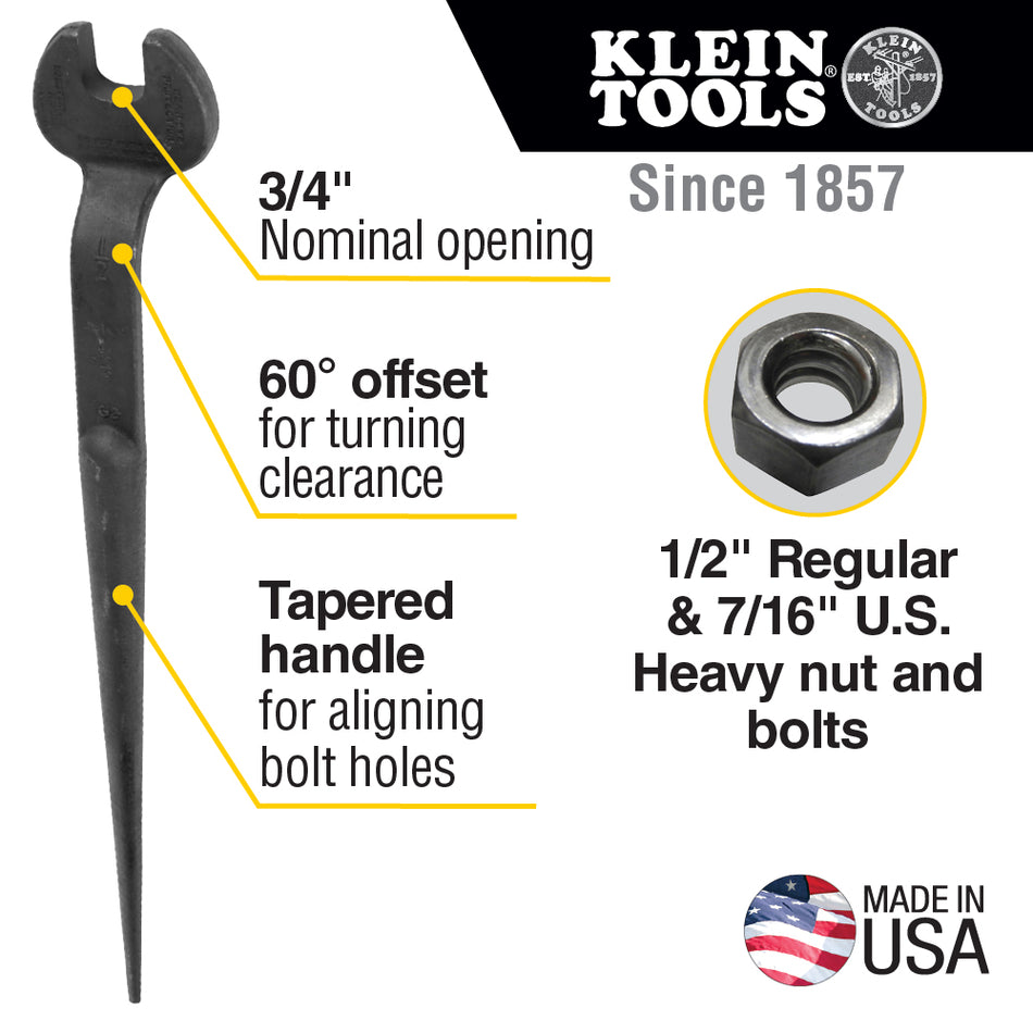 Klein Tools 3219 1/2-Inch Erection Wrench for US Regular Nut - feature detail