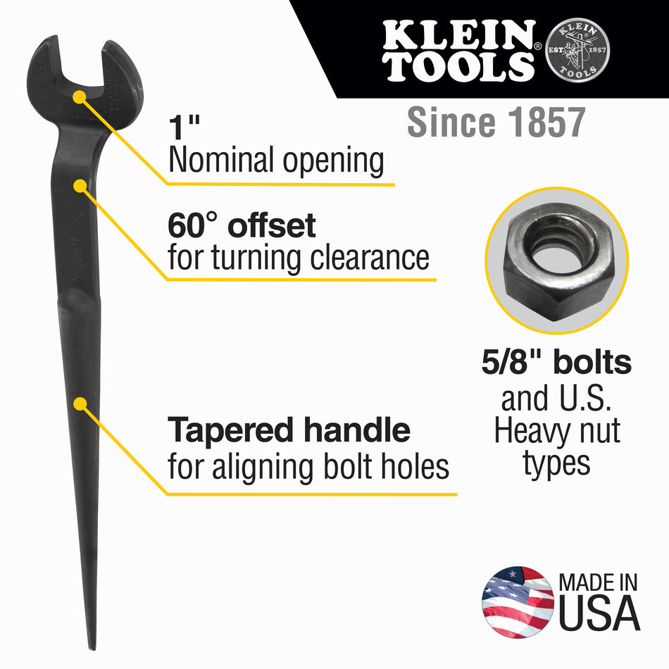 Klein Tools 3221 5/8" Erection Wrench for US Regular Nut - feature detail