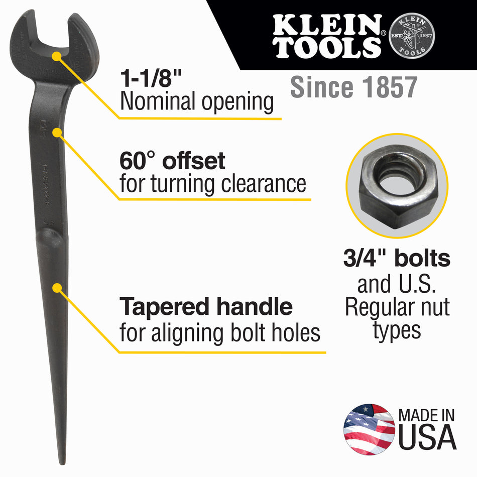 Klein Tools 3222 3/4-Inch Erection Wrench for US Regular Nut - feature detail