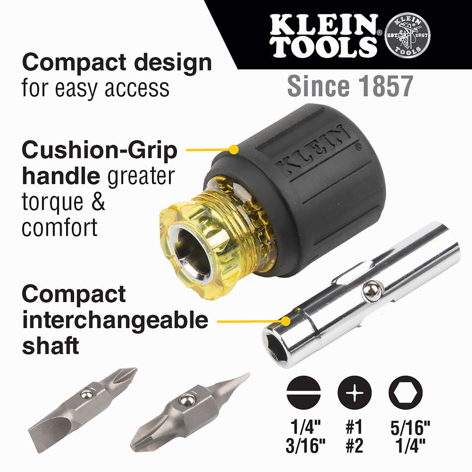 Klein Tools 32561 Stubby Multi-Bit Screwdriver/Nut Driver - feature detail