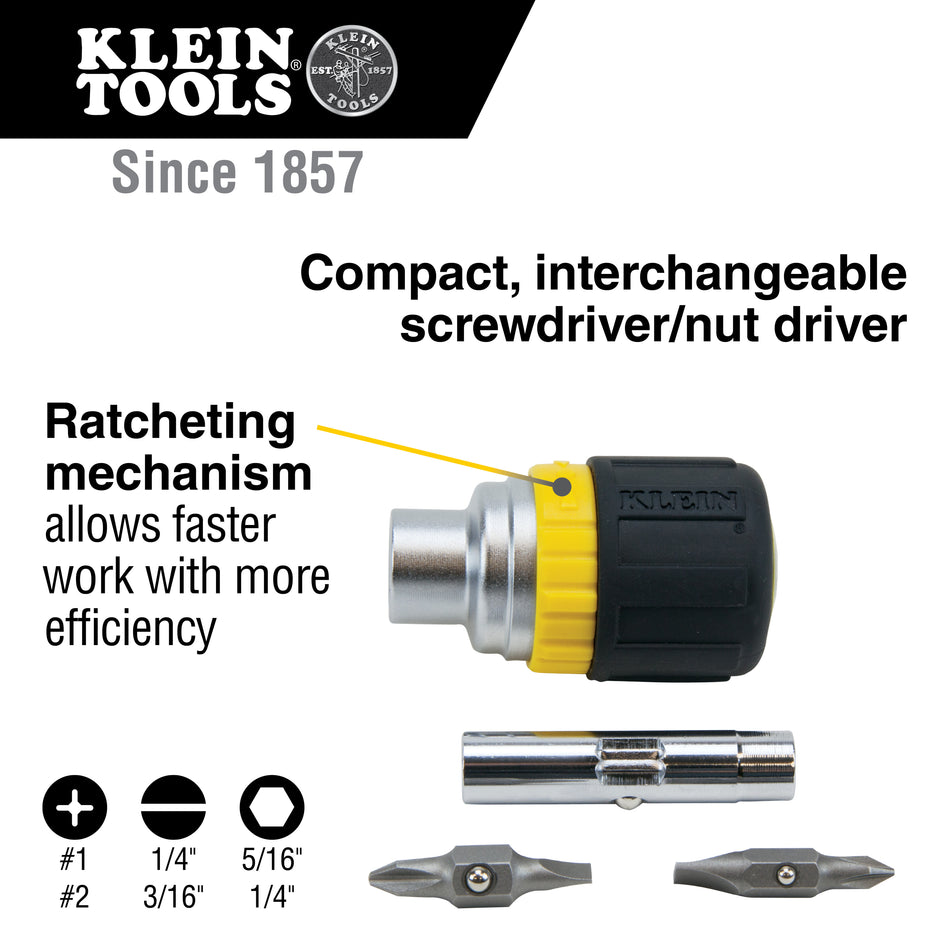Klein Tools 32593 6-in-1 Ratcheting Stubby Screwdriver - additional view