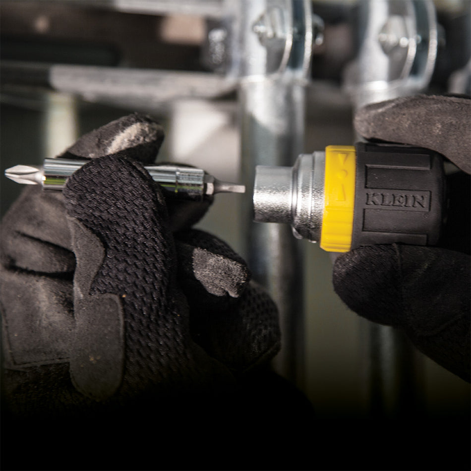 Klein Tools 32594 6-in-1 Stubby Screwdriver Square Recess - in use