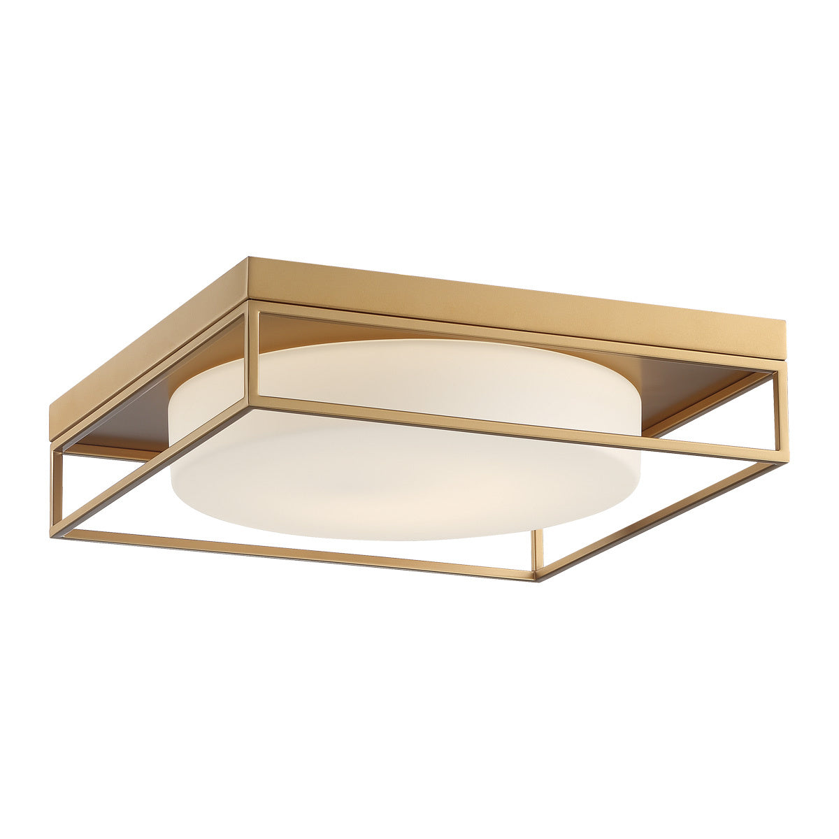 Eurofase Rover 15" LED Flush Mount, Satin Gold Paint with White Glass, front view