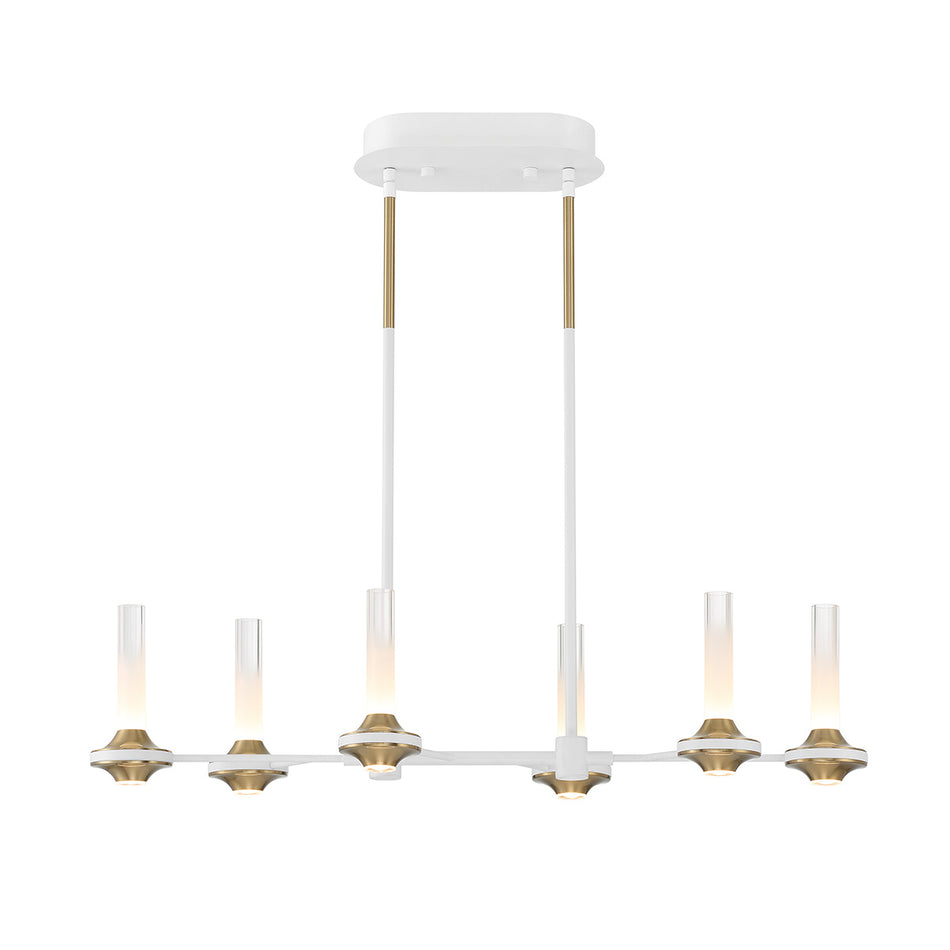 Eurofase Torcia 31" 6-Light LED Chandelier, Matte White with White Acrylic, front view