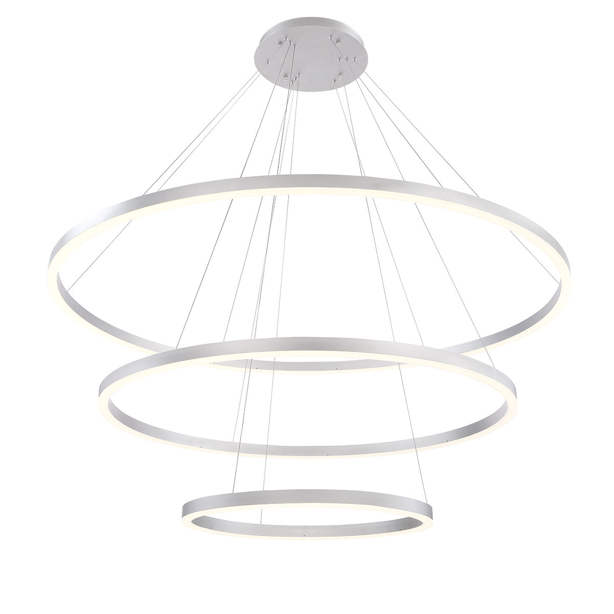 Eurofase Spunto 61" 3-Light LED Chandelier, Brushed Silver with White Glass, front view
