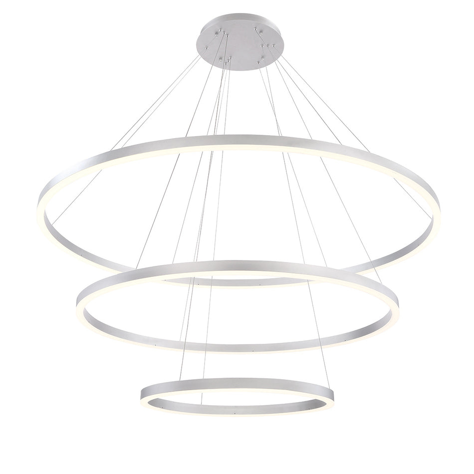 Eurofase Spunto 61" 3-Light LED Chandelier, Brushed Silver with White Glass, front view
