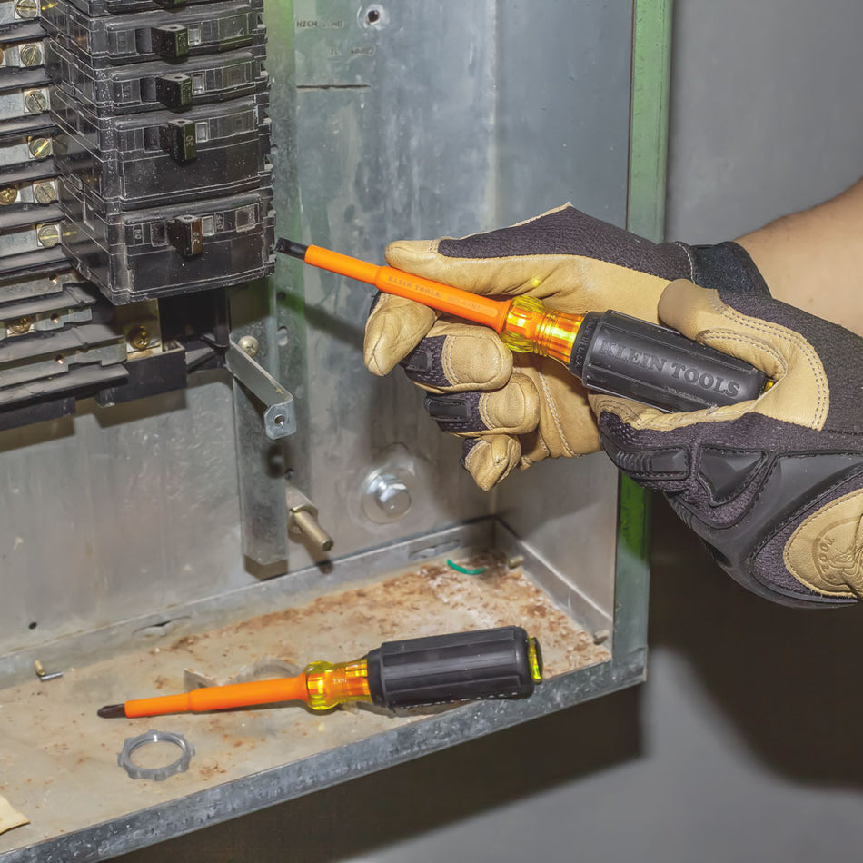 Klein Tools 33532-INS 4-Inch Insulated Screwdriver Set, 2-Piece - in use