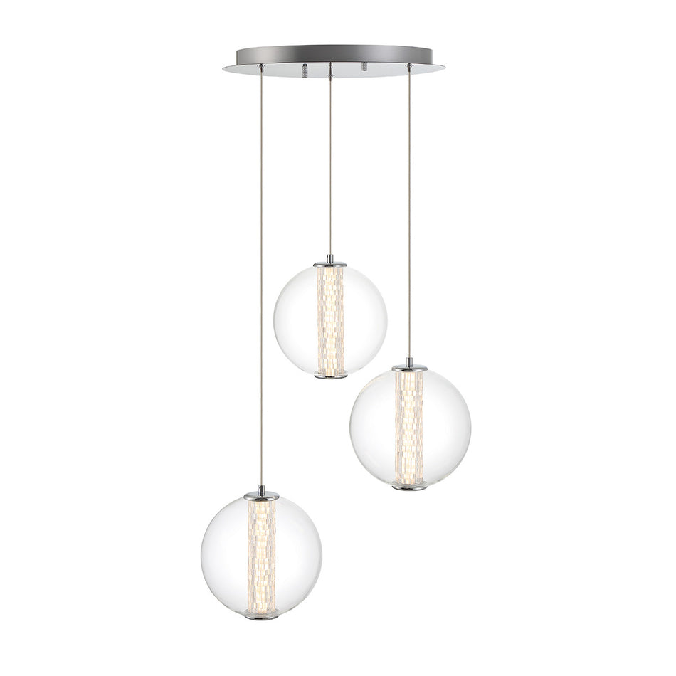 Eurofase Atomo 21" 3-Light Chandelier, Chrome with Clear Glass, front view