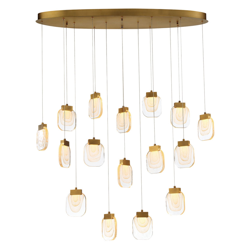 Eurofase Paget 44" 16-Light LED Chandelier, Matte Gold with Clear Glass, front view