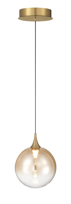 Eurofase Iissa 6" LED Pendant, Gold with Amber Glass, front view