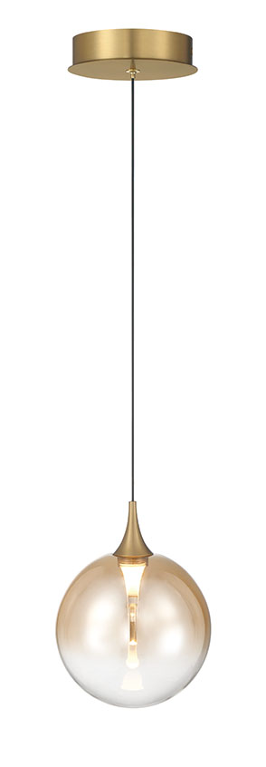 Eurofase Iissa 6" LED Pendant, Gold with Amber Glass, front view