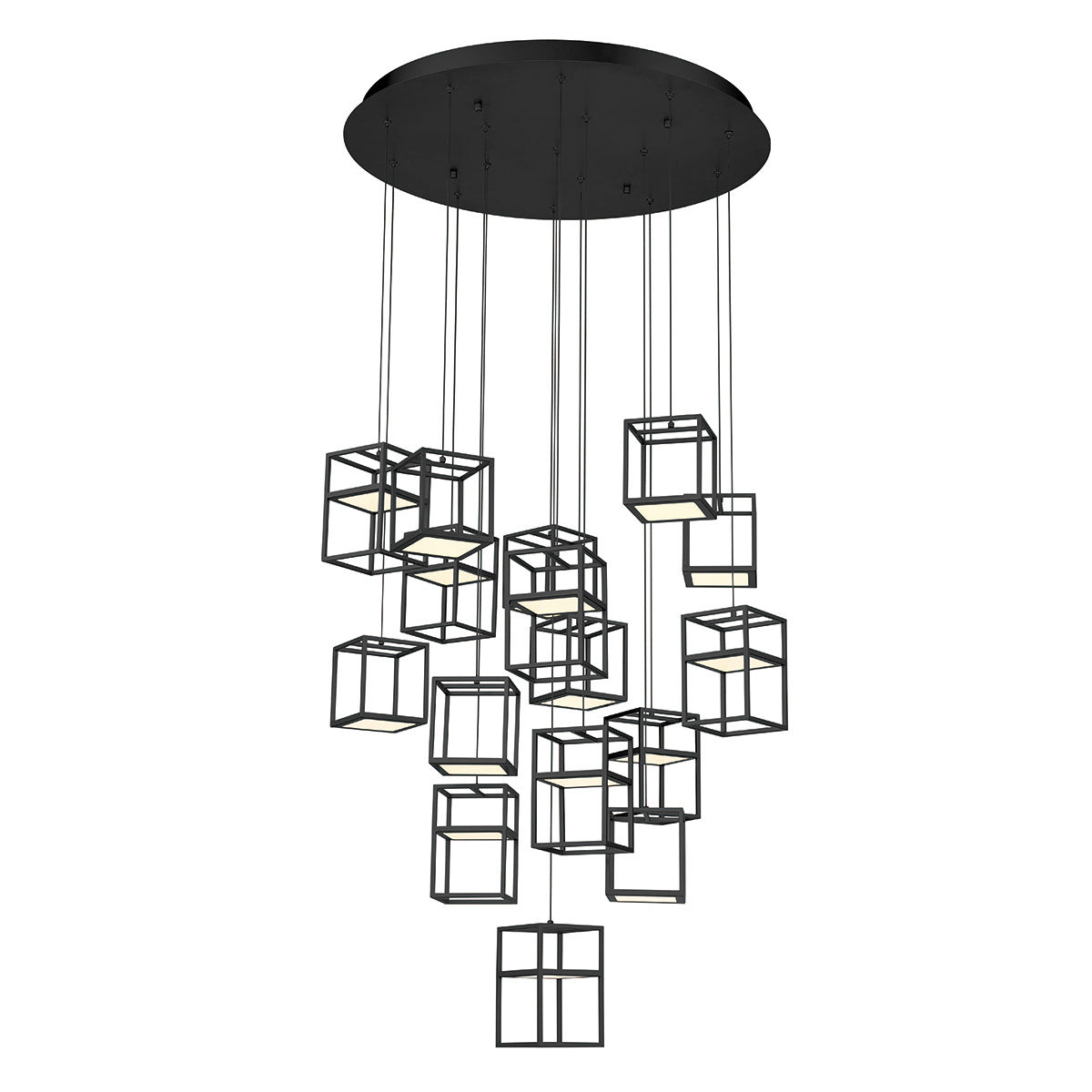 Eurofase Ferro 32" 16-Light LED Chandelier, Matte Black, front view