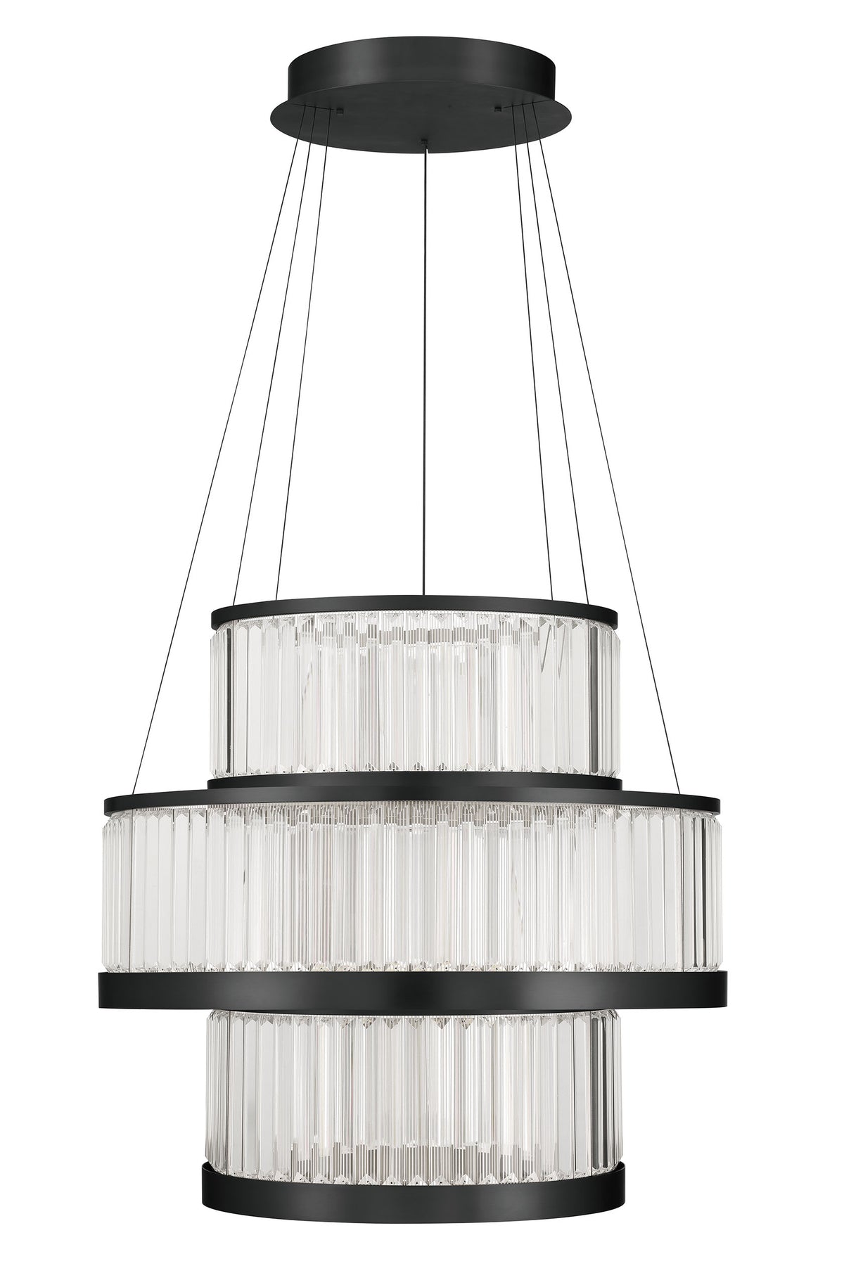 Eurofase Empra 35" 3-Light LED Chandelier, Matte Black with Clear Crystal, front view