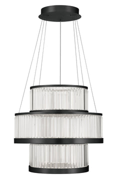 Eurofase Empra 35" 3-Light LED Chandelier, Matte Black with Clear Crystal, front view