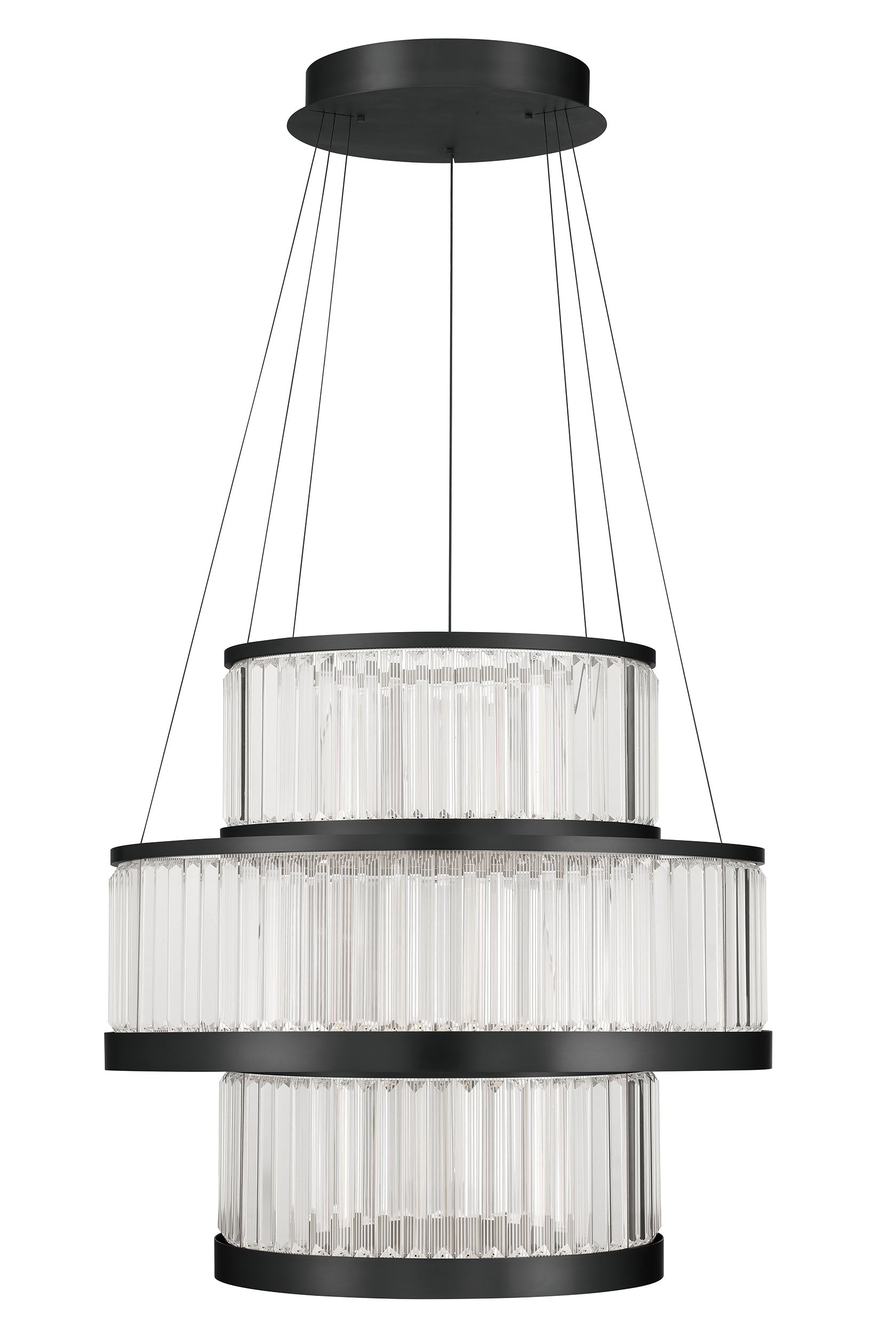 Eurofase Empra 35" 3-Light LED Chandelier, Matte Black with Clear Crystal, front view