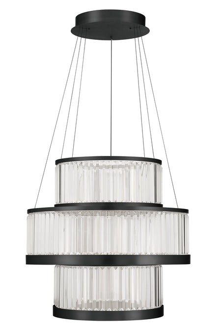 Eurofase Empra 35" 3-Light LED Chandelier, Matte Black with Clear Crystal, front view