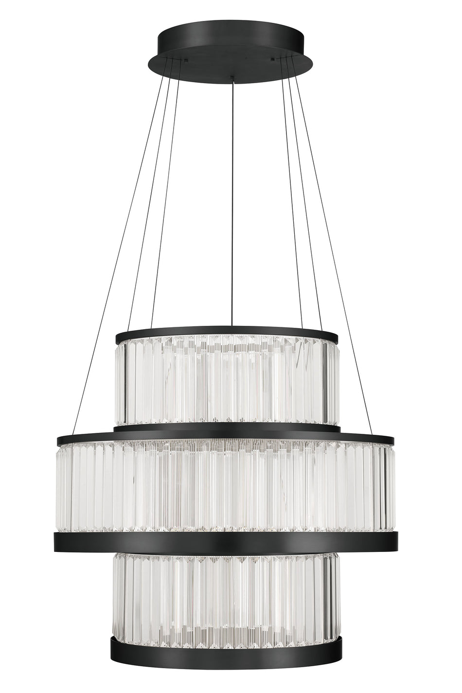 Eurofase Empra 35" 3-Light LED Chandelier, Matte Black with Clear Crystal, front view