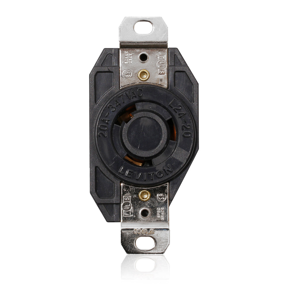 3720 Black Receptacle Locking Single 2-Pole 3-Wire 20A 347V AC
