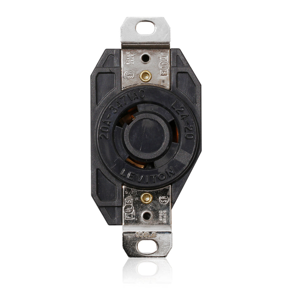 3720 Black Receptacle Locking Single 2-Pole 3-Wire 20A 347V AC