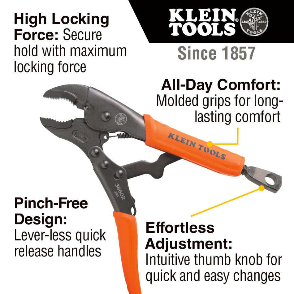 Klein Tools 38602 38602  Curved Jaw Locking Pliers, 10-Inch - feature detail