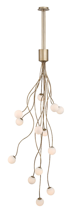Eurofase Athena 28" 13-Light LED Chandelier, Antique Gold with Opal Etched Glass, front view
