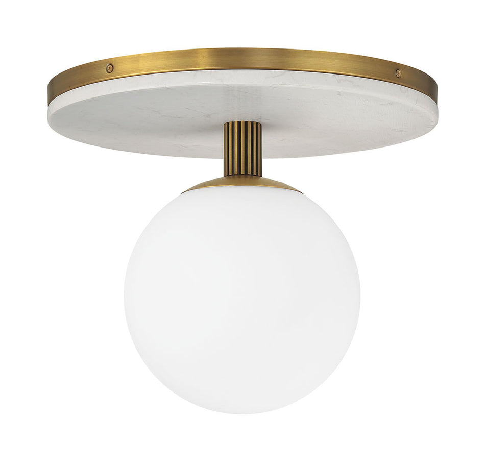 Eurofase Carnagie 15" LED Flush Mount, Antique Brass with Opal Etched Glass, front view