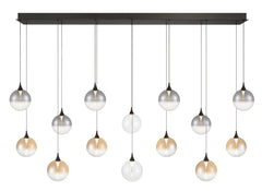 Eurofase Iissa 72" 14-Light LED Chandelier, Matte Black with Mixed Glass, front view