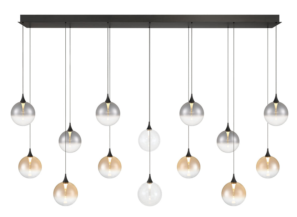 Eurofase Iissa 72" 14-Light LED Chandelier, Matte Black with Mixed Glass, front view