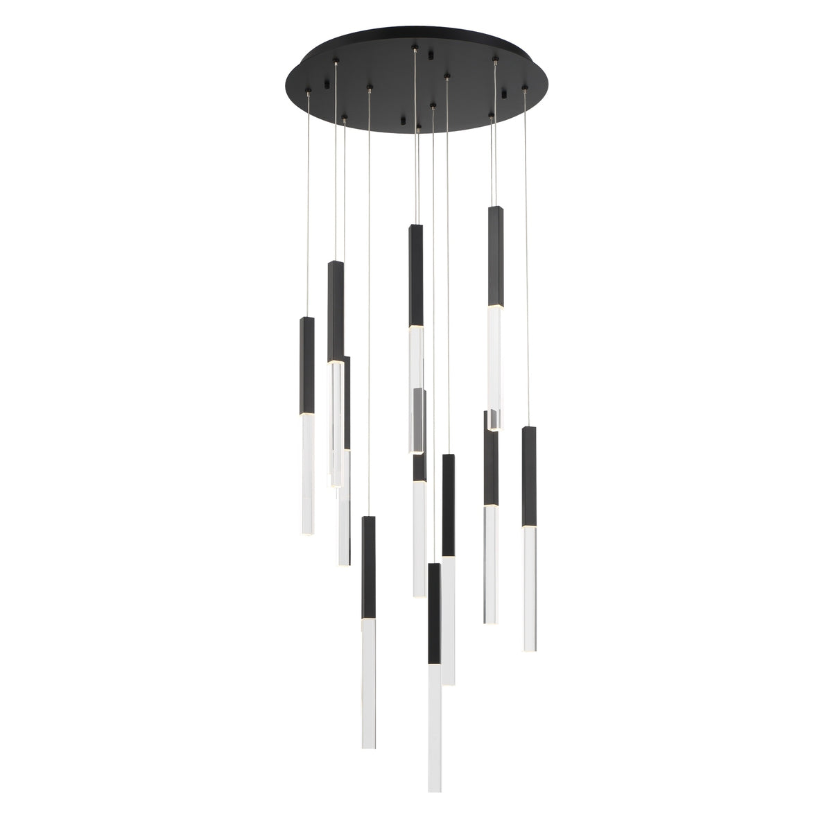Eurofase Benicio 22" 11-Light LED Chandelier, Matte Black with Clear Glass, front view