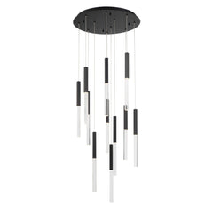 Eurofase Benicio 22" 11-Light LED Chandelier, Matte Black with Clear Glass, front view
