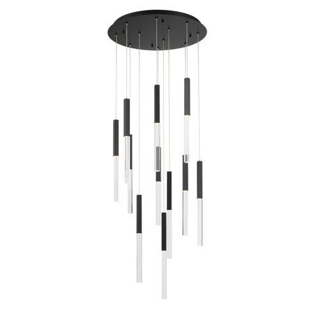 Eurofase Benicio 22" 11-Light LED Chandelier, Matte Black with Clear Glass, front view