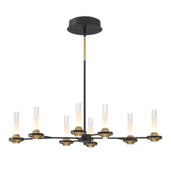 Eurofase Torcia 36" 8-Light LED Chandelier, Matte Black with White Acrylic, front view