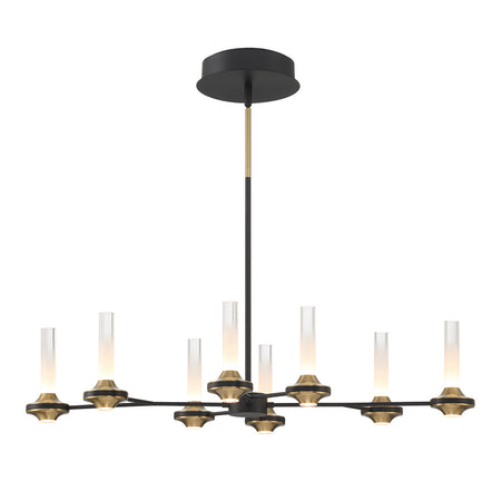 Eurofase Torcia 36" 8-Light LED Chandelier, Matte Black with White Acrylic, front view