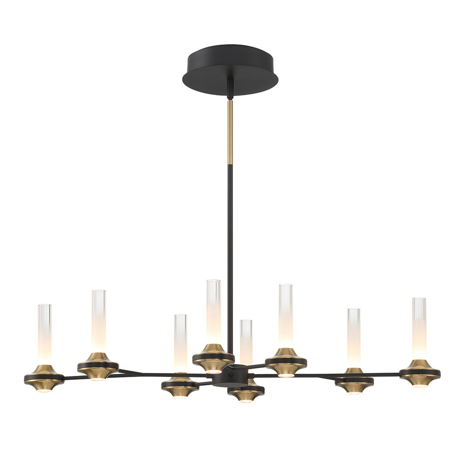 Eurofase Torcia 36" 8-Light LED Chandelier, Matte Black with White Acrylic, front view
