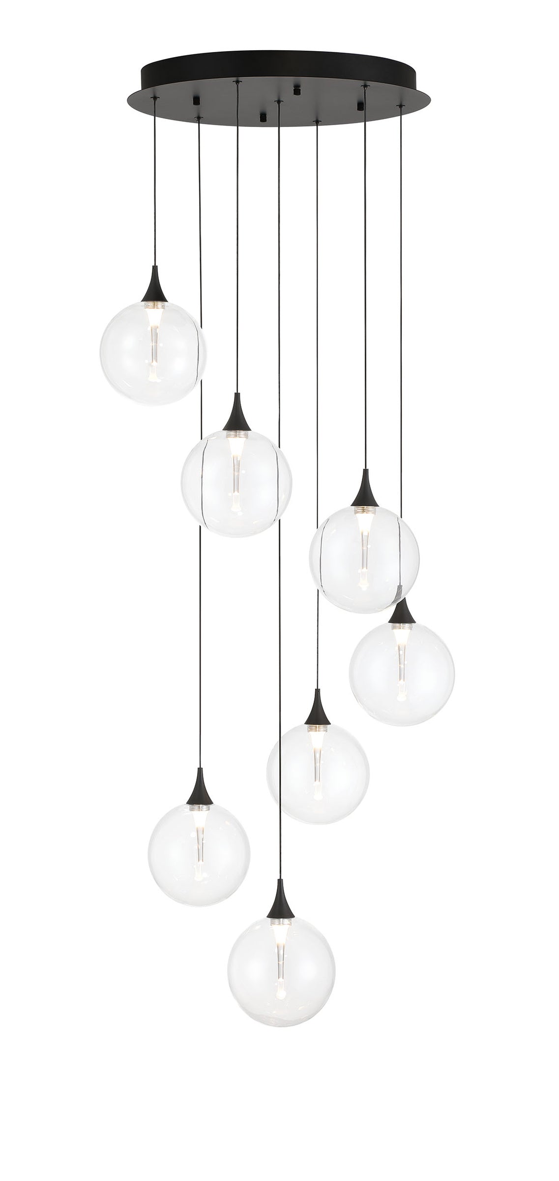 Eurofase Iissa 21" 7-Light LED Chandelier, Matte Black with Clear Glass, front view