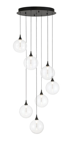 Eurofase Iissa 21" 7-Light LED Chandelier, Matte Black with Clear Glass, front view