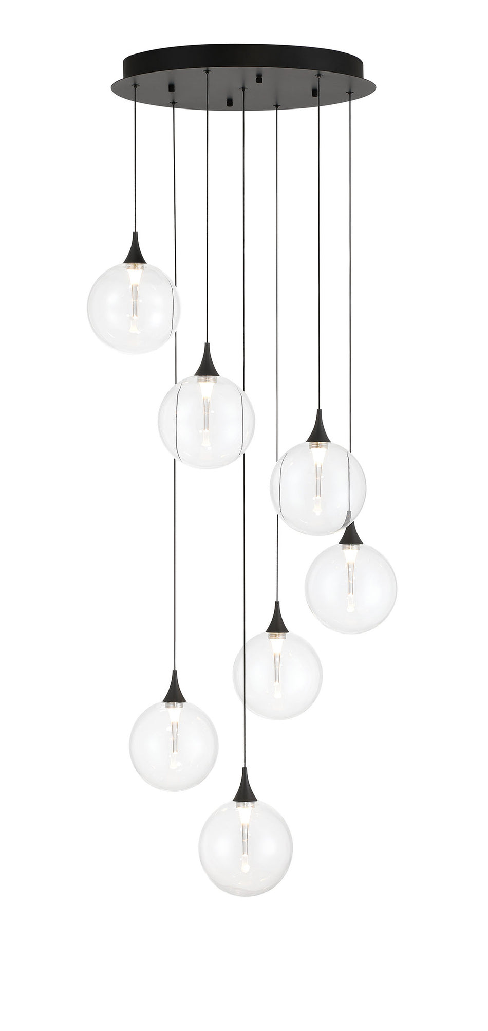 Eurofase Iissa 21" 7-Light LED Chandelier, Matte Black with Clear Glass, front view