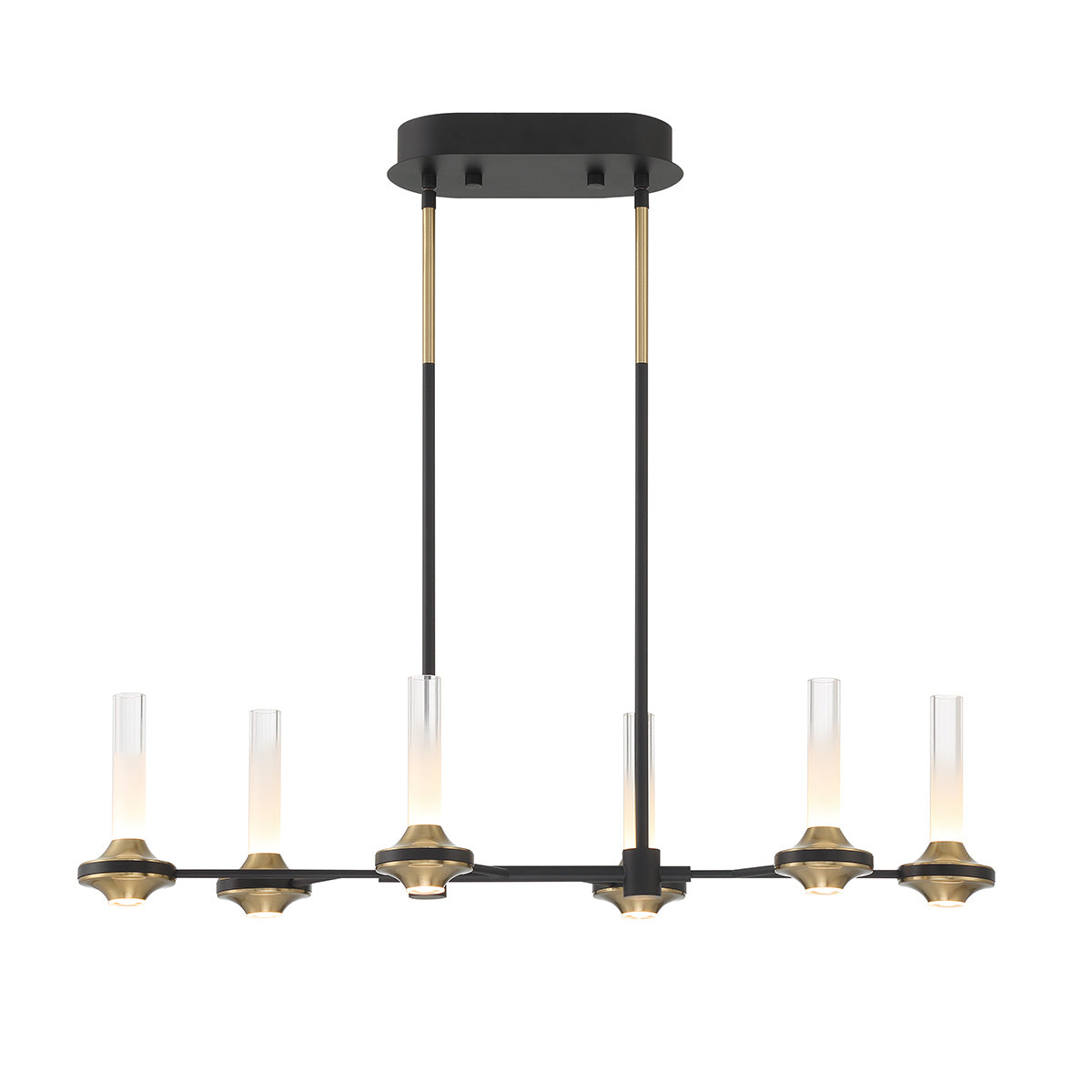Eurofase Torcia 31" 6-Light LED Chandelier, Matte Black with White Acrylic, front view