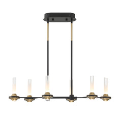 Eurofase Torcia 31" 6-Light LED Chandelier, Matte Black with White Acrylic, front view