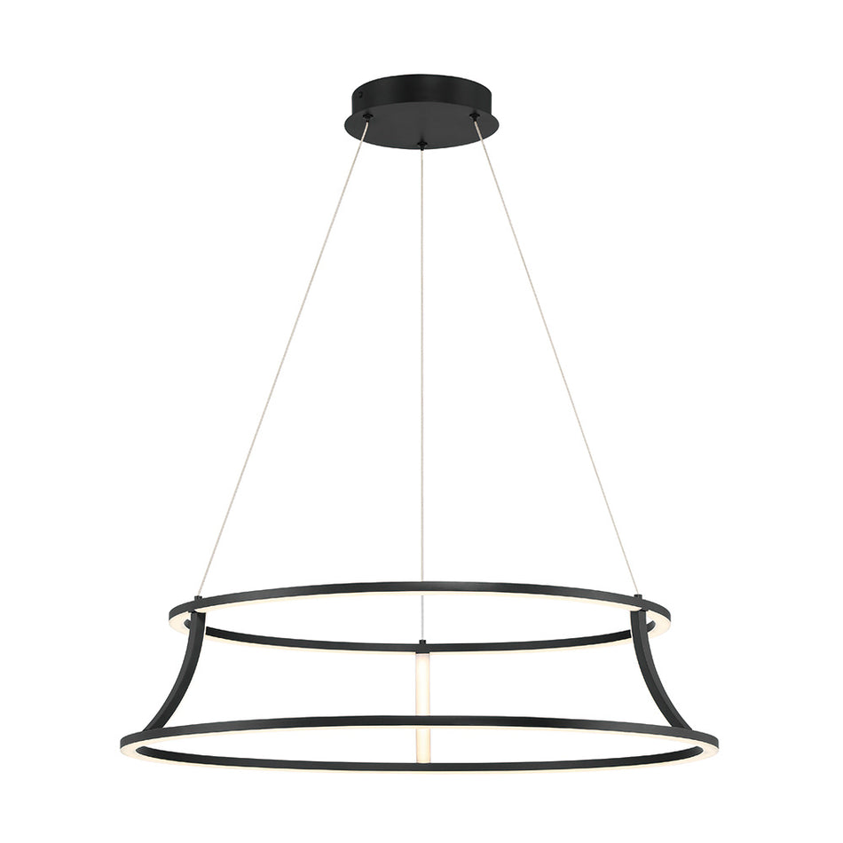 Eurofase Cadoux 20" 2-Light LED Chandelier, Matte Black with White Glass, front view