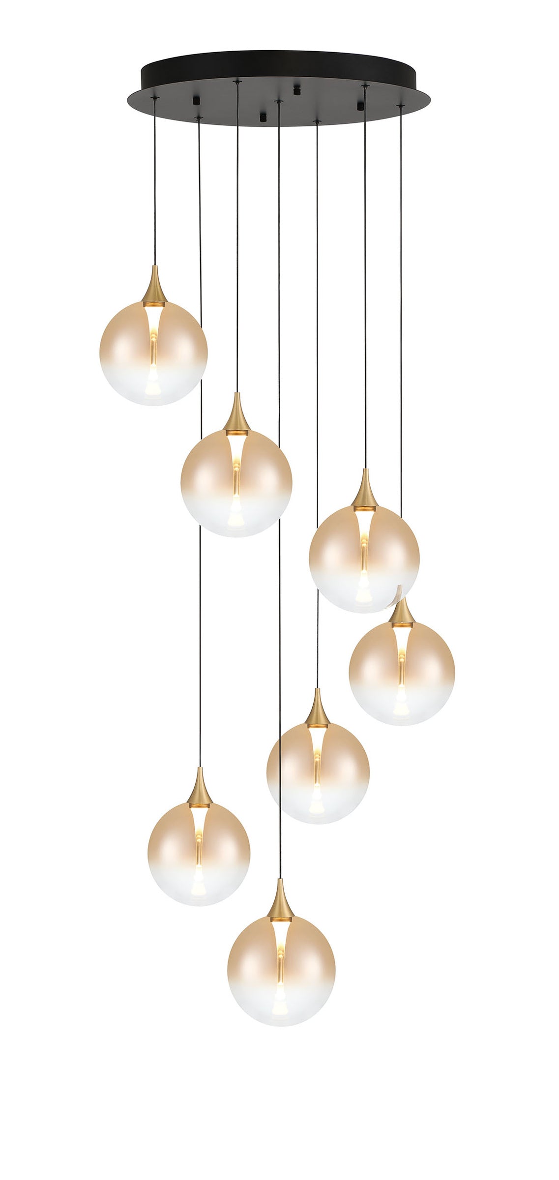 Eurofase Iissa 21" 7-Light LED Chandelier, Gold with Amber Glass, front view