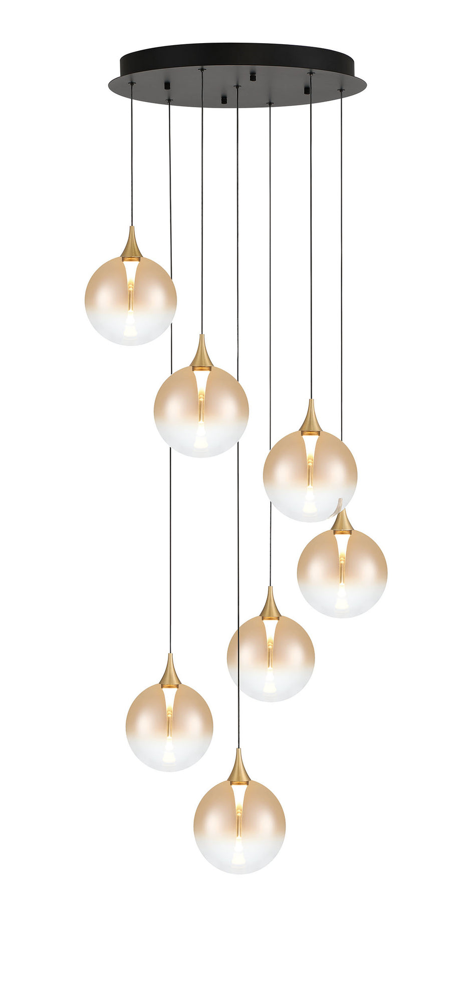 Eurofase Iissa 21" 7-Light LED Chandelier, Gold with Amber Glass, front view