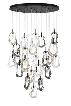 Eurofase Norah 39" 33-Light Chandelier, Matte Black with Mixed Glass, front view