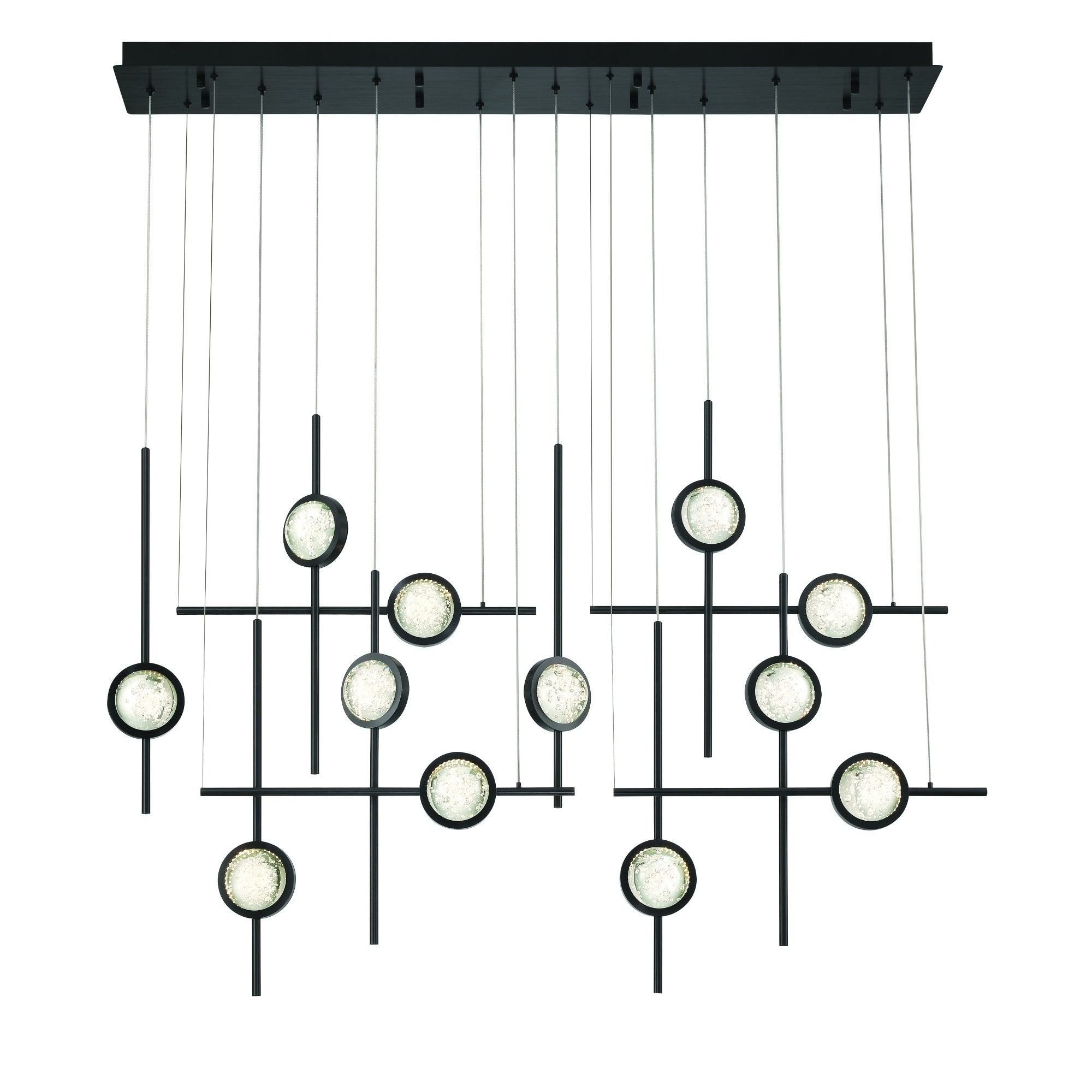 Eurofase Barletta 53" 12-Light LED Chandelier, Anodized Black, front view