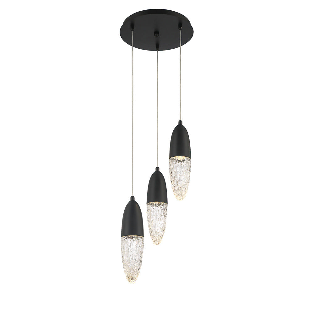Eurofase Ecrou 12" 3-Light Chandelier, Matte Black with Clear Glass, front view