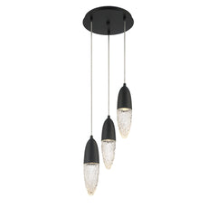 Eurofase Ecrou 12" 3-Light Chandelier, Matte Black with Clear Glass, front view